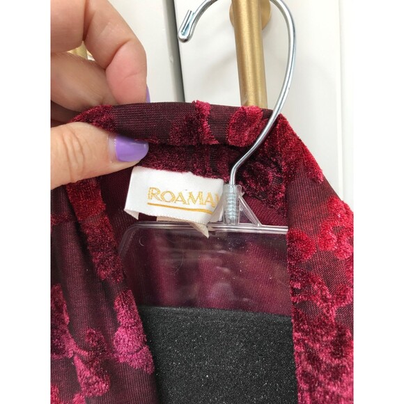 Roaman's Open Front Light Sweater Red Burn Out Velvet Scarf Tie Womens Sz XL - Picture 5 of 6